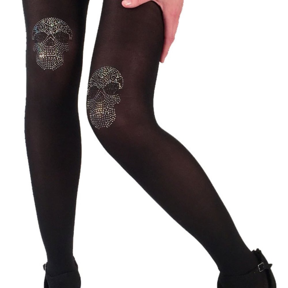 Black rhinestone tights with skulls